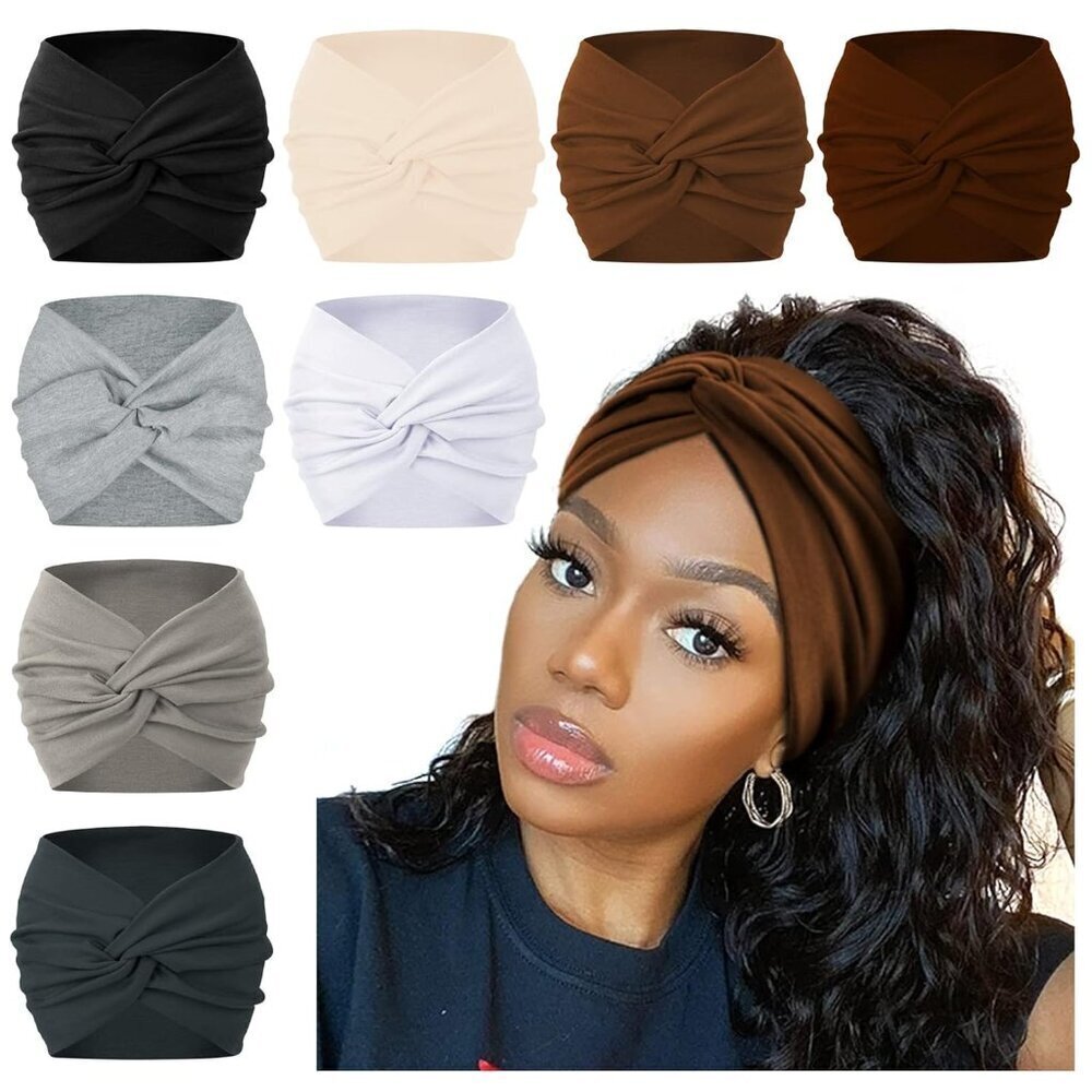 Wide Headbands for Women Fabric 8 Pack Twist Turban Yoga Workout Hair Accessorie